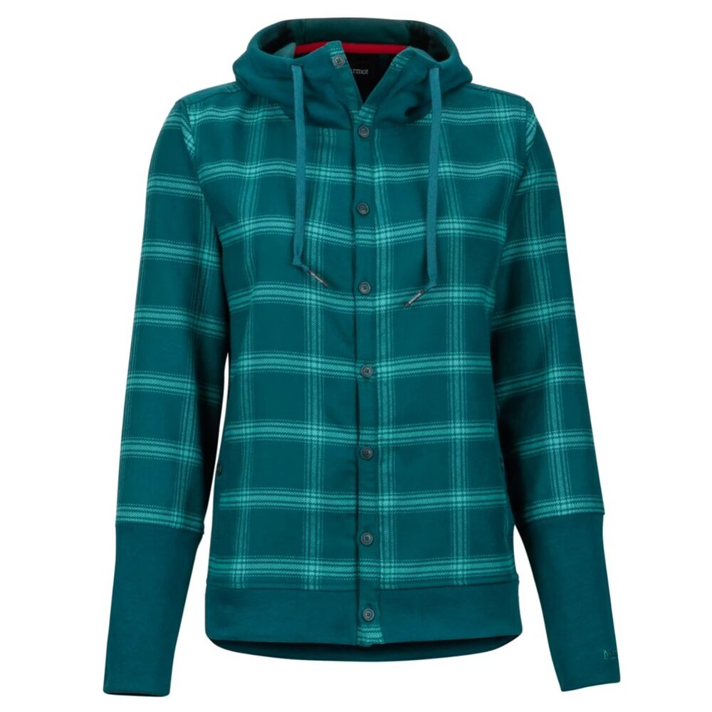 Marmot Stowe Heavyweight Flannel Hoodie Shirt – Deep Teal, L